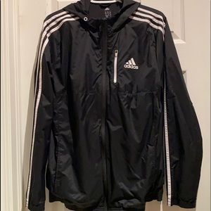 Men’s adidas black with white stripes hooded jacket